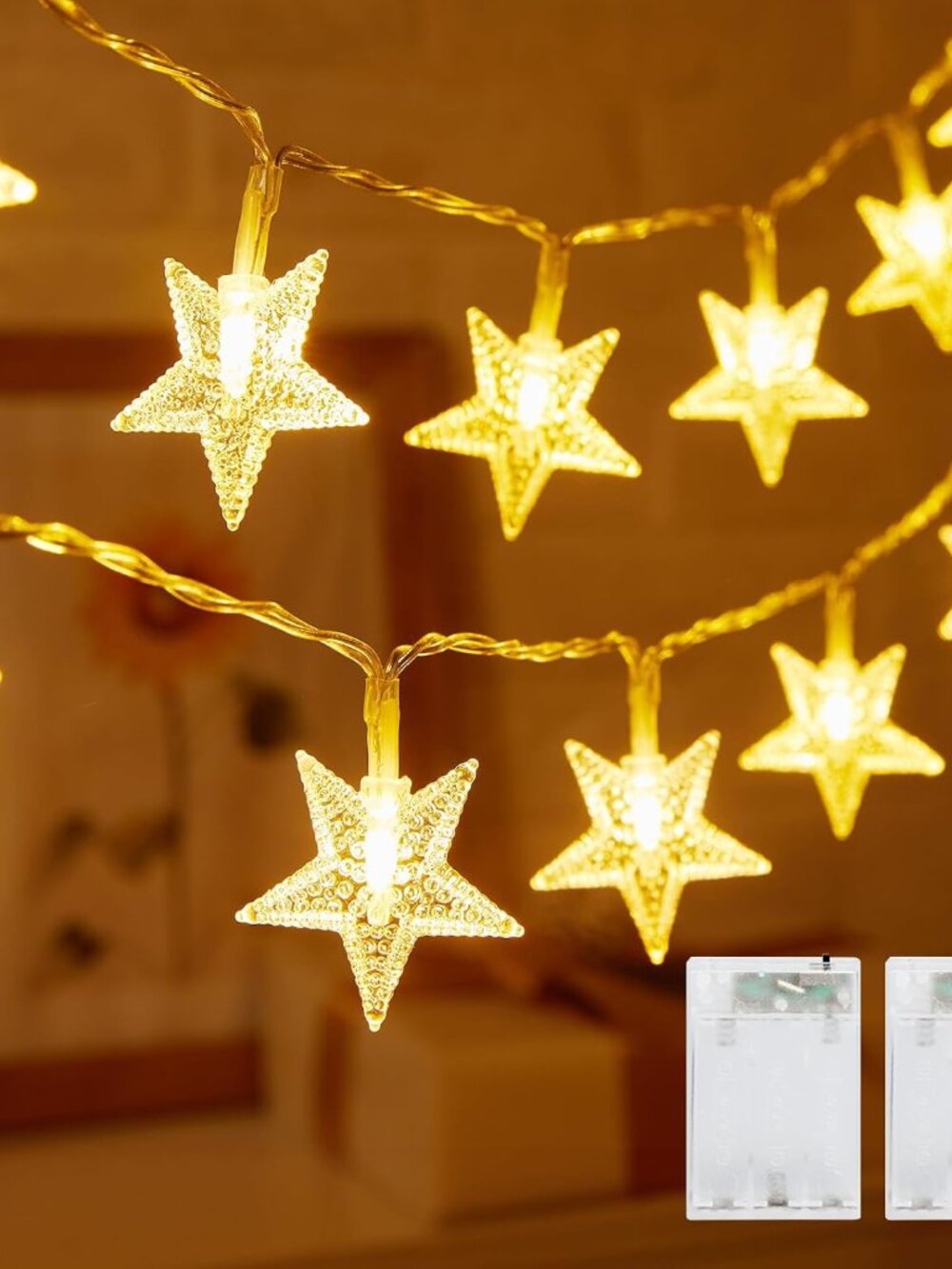 Star String Lights Battery Operated - 2 Pack 17 ft 50 LED Star Fairy String Ligh